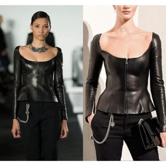 Ralph Lauren Purple Label Jackets & Blazers - Ralph Lauren Collection Purple Label Leather Jacket Black Off Shoulder Runway 6